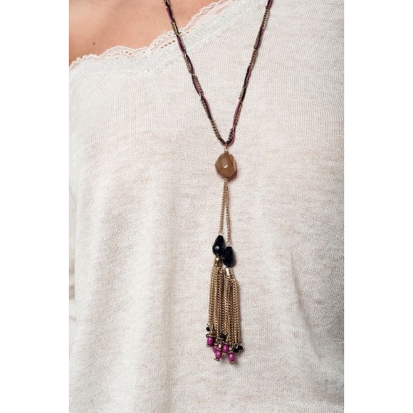 Gold Necklace w/ Tassels and Purple Details - Picture 3 of 3