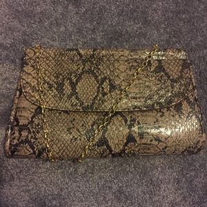 Snakeskin Clutch with Gold Chain