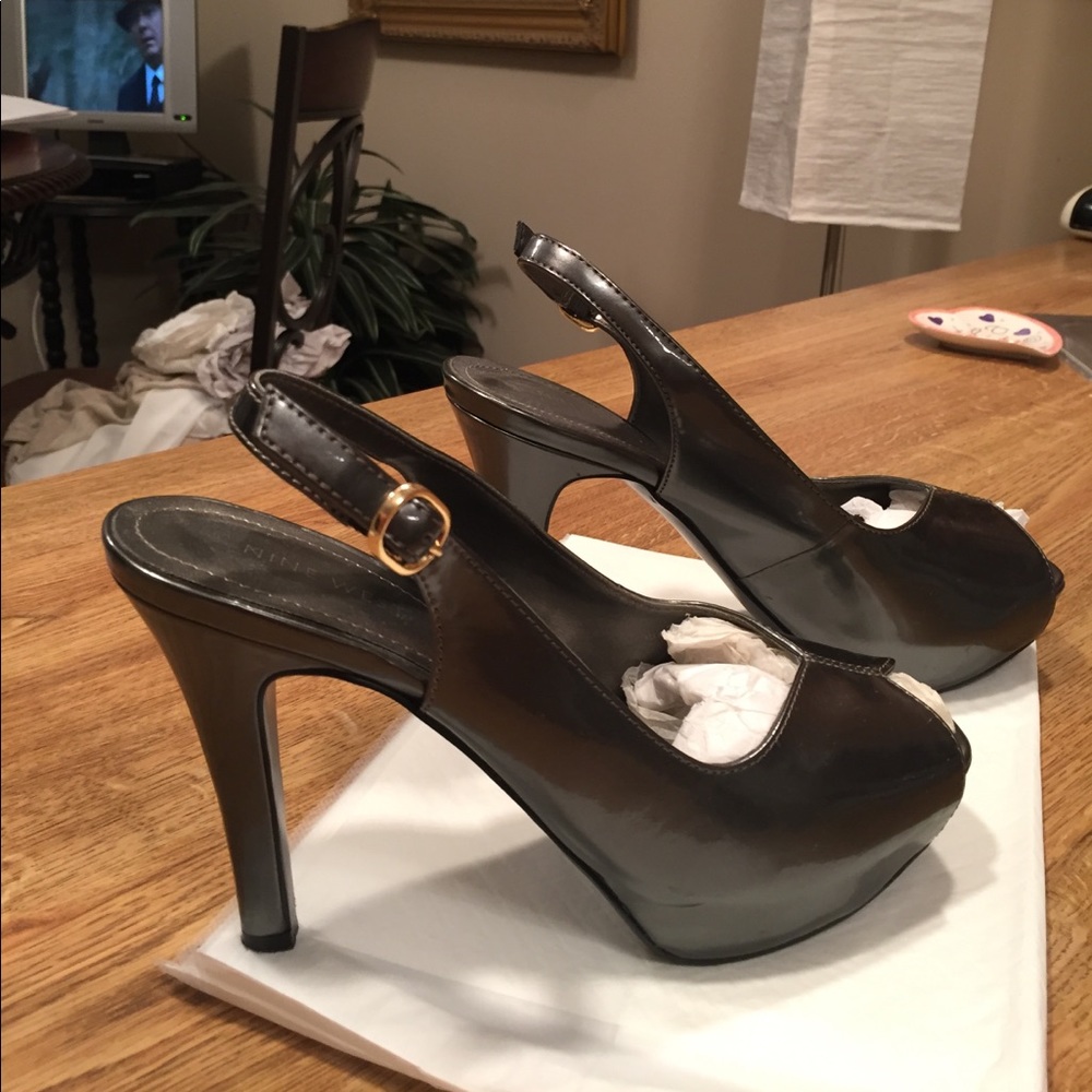 Gray Platform Open Toe Pumps