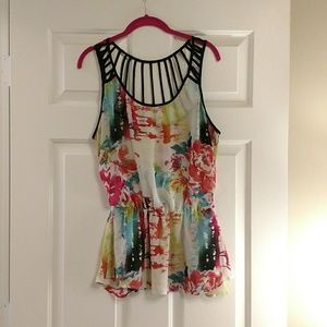 chiffon cage back tank