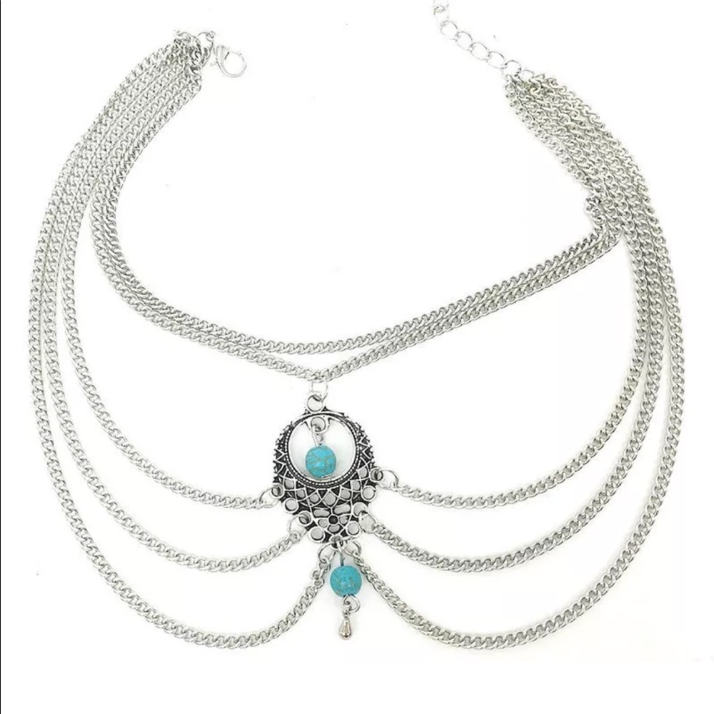 New! • Silver + Turquoise Layered Anklet • - Picture 2 of 4