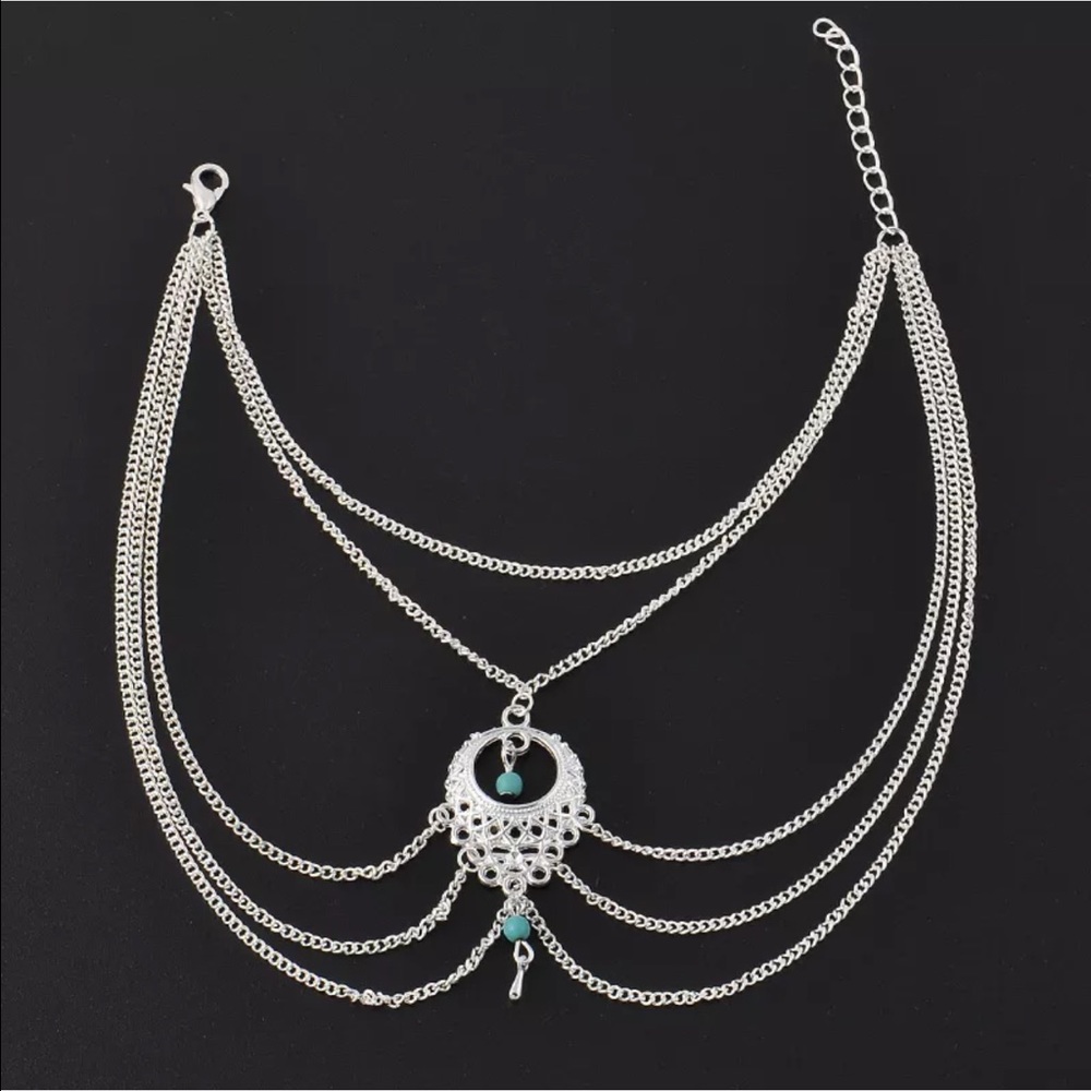 New! • Silver + Turquoise Layered Anklet • - Picture 3 of 4