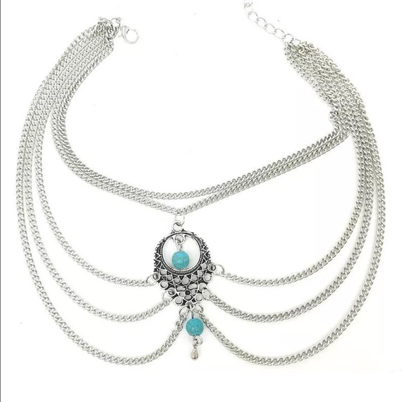 New! • Silver + Turquoise Layered Anklet • - Picture 2 of 4