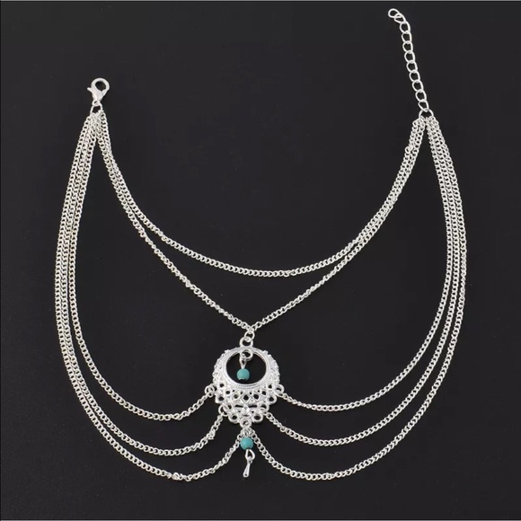 New! • Silver + Turquoise Layered Anklet • - Picture 3 of 4