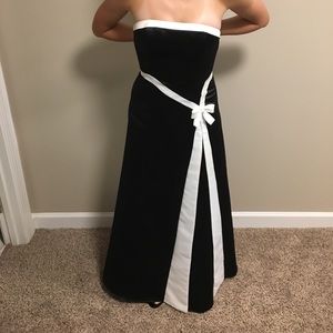Black and white strapless prom dress