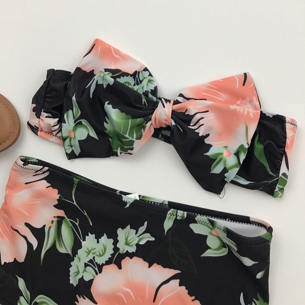 Black floral bandeau bikini top - Picture 2 of 2