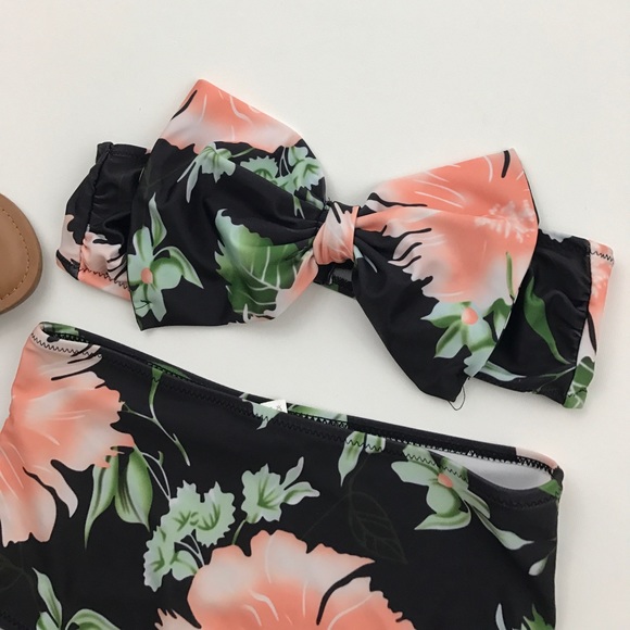 Black floral bandeau bikini top - Picture 2 of 2