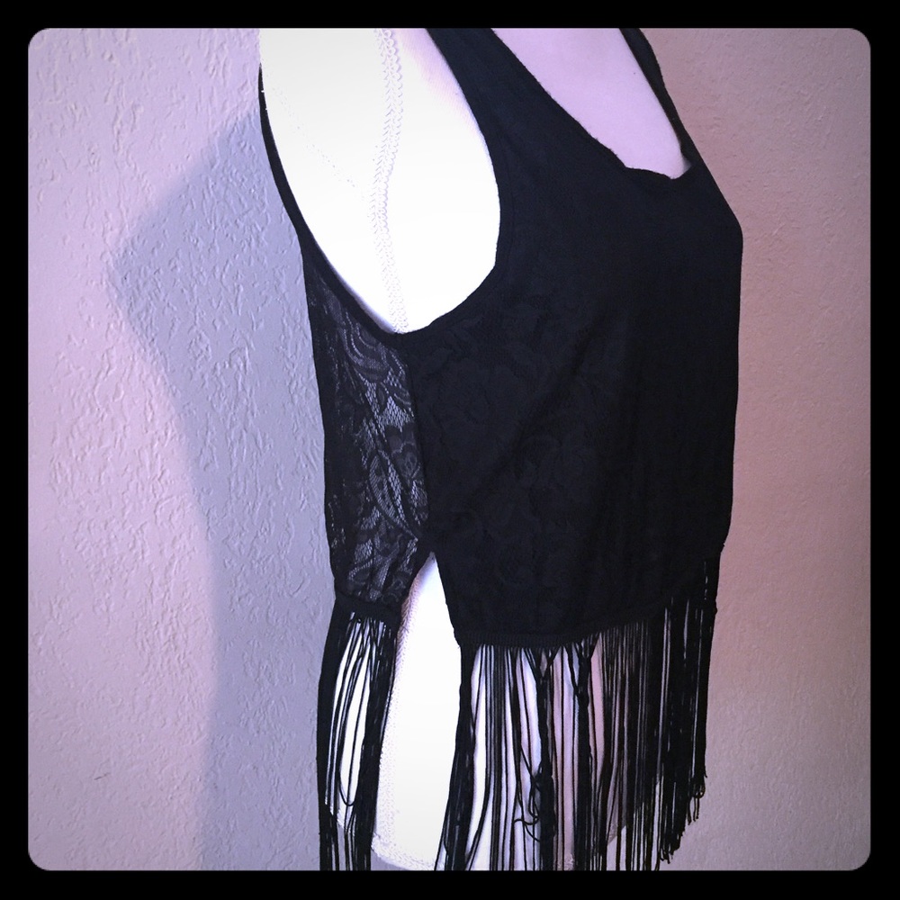 XL Wet Seal-Black Lace Over-Shirt/Tank with Fringe
