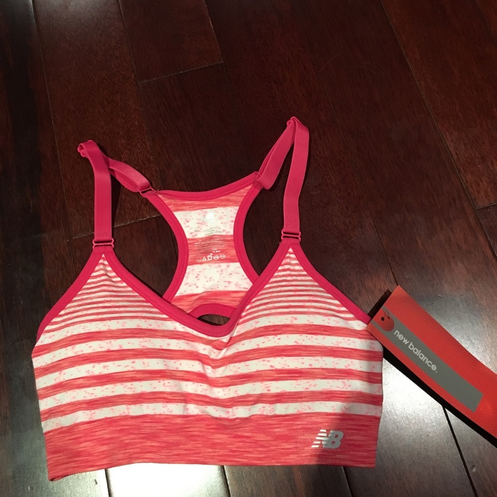 Pink and white new balance bra