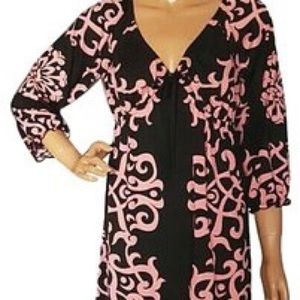 INC black dress, scroll design in pink