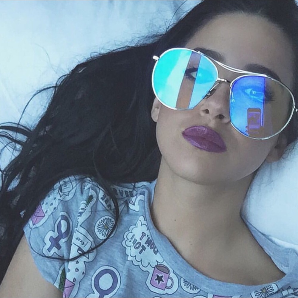 Mia- Clear Blue Round Aviator Glasses - Picture 1 of 2
