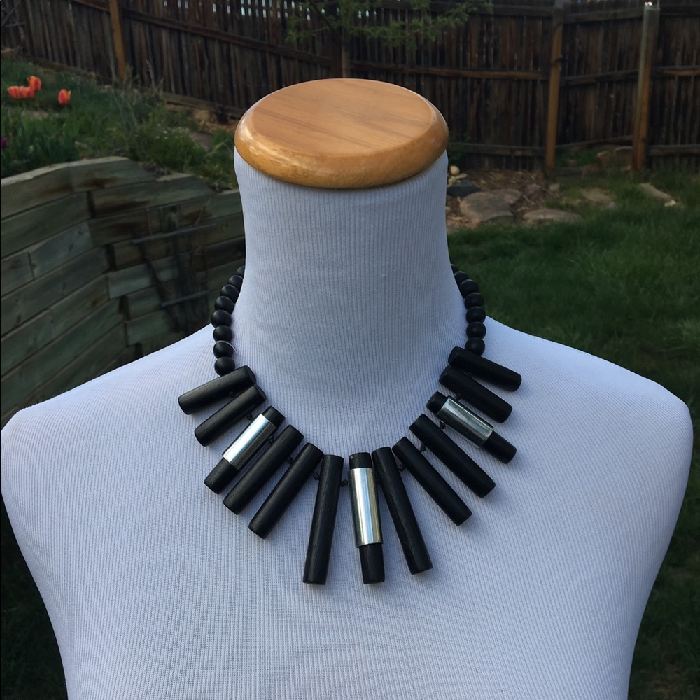 Black & Silver Wooden Adjustable Tribal Necklace