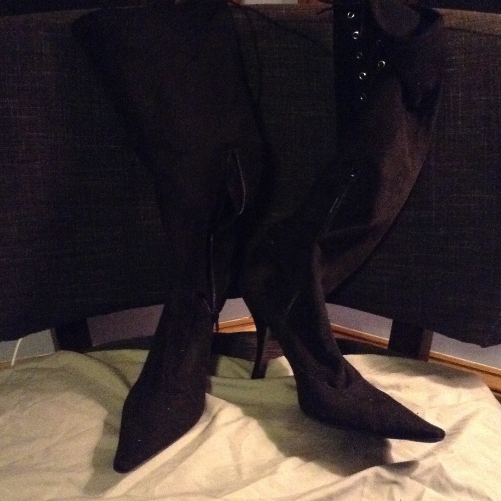 Black suede boots.