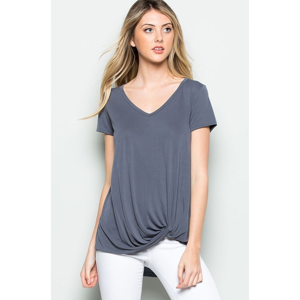 🎉 HOST PICK 🎉  Laurel Side Knot Tee - Gray