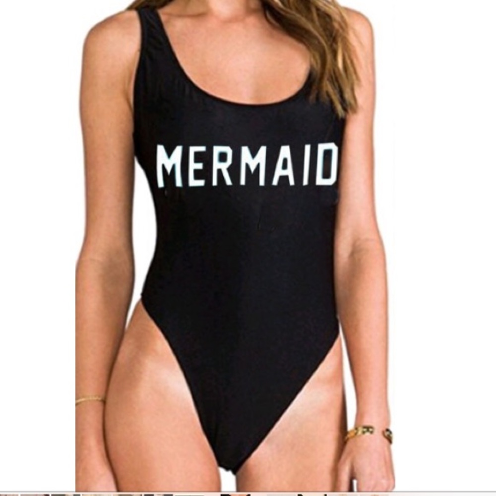Black Mermaid Swimsuit One Piece Bodysuit Stretchy