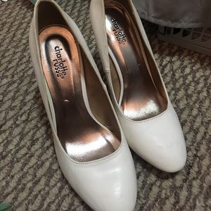 White closed toe heels