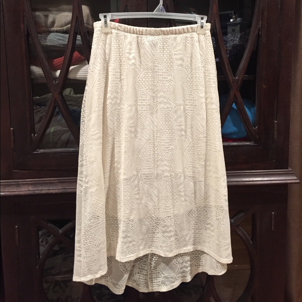 Cream lace high low skirt