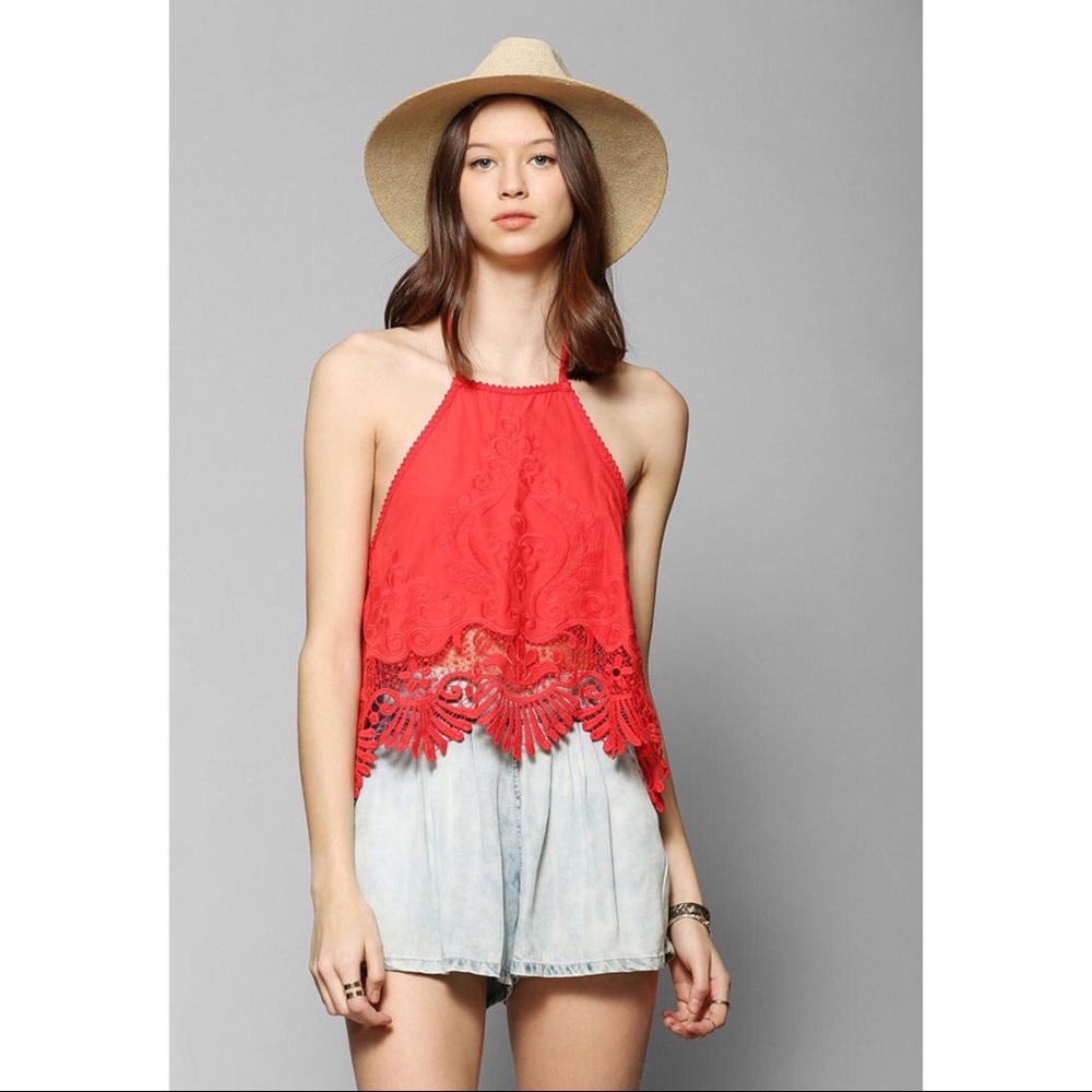 UO Kimchi Blue Esperanza Embroidered Halter Top