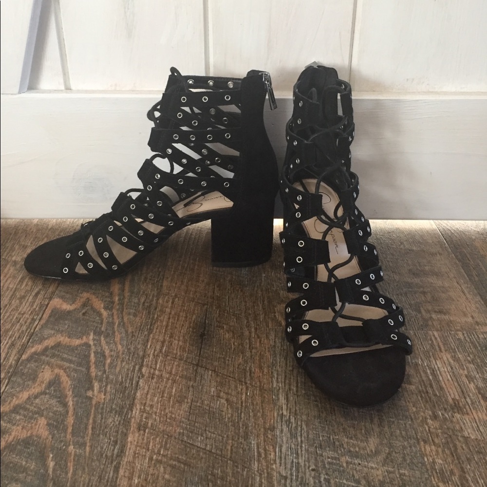 Black Jessica Simpson lace up heel sandal 7.5