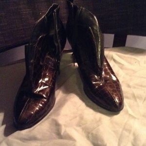 Chocolate brown low boots.