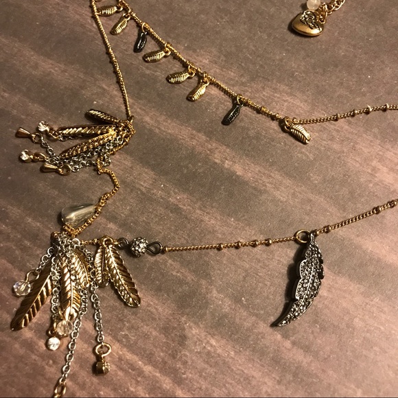 Betsey Johnson Jewelry - Two-Tone Feather, Stone & Feather Layer Necklace