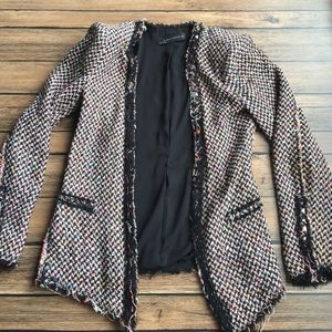 Zara Women Multicolor Tweed Studded Blazer