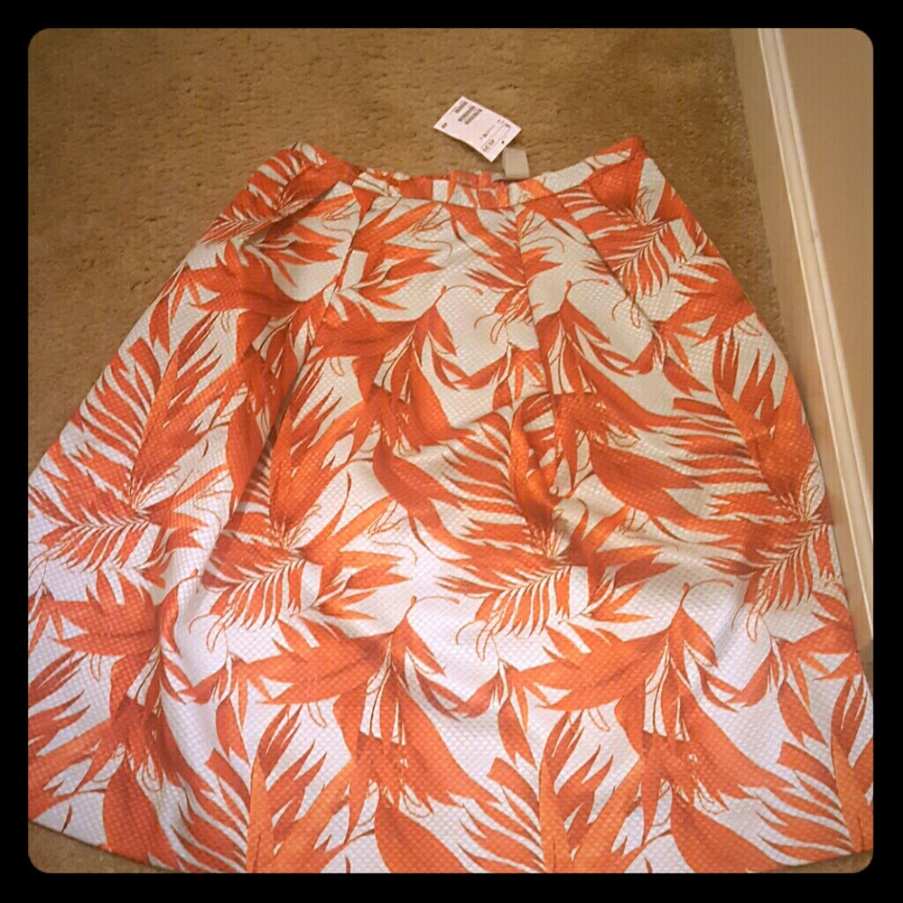 New H&M orange leaf midi skirt