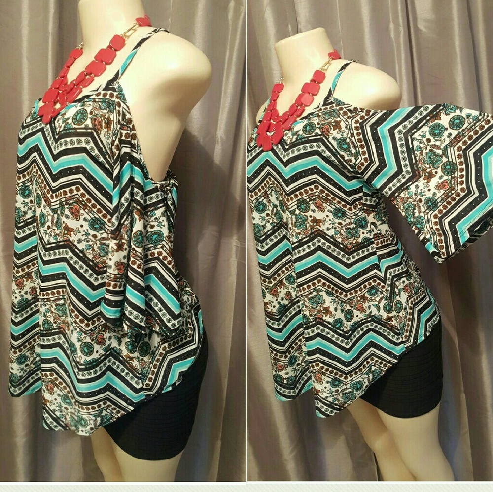 Daily special open shoulder boho printed blouse