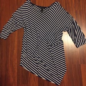INC Blouse, navy/white stripe