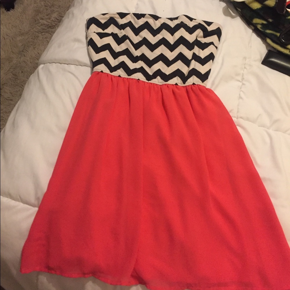 Chevron and sheer strapless dress