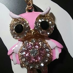PINK Crystal Owl Keyring
