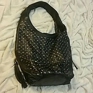 Lionel studded, fringe, zipper handbag purse.