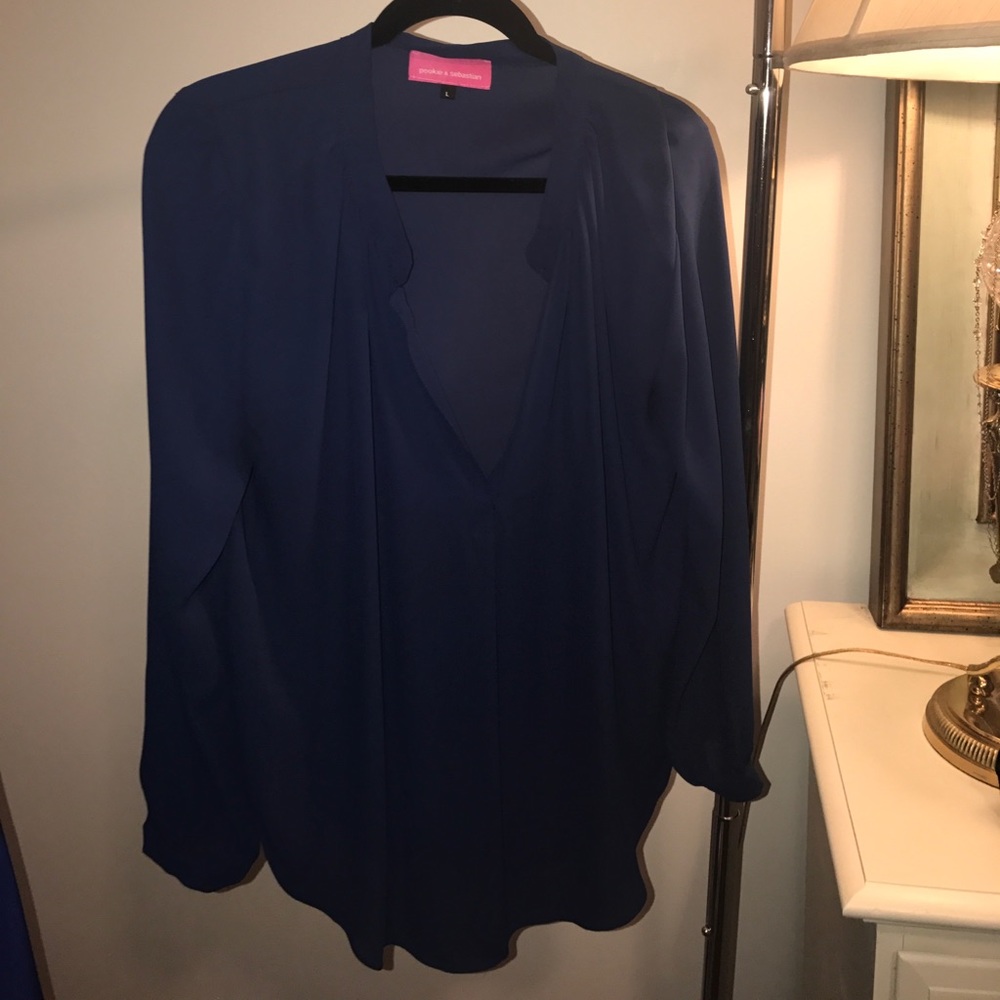 navy blue pookie and Sebastian blouse