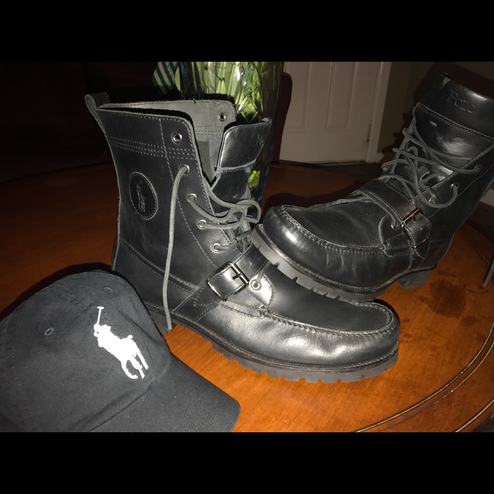 Black Polo Boots & Brand New  Polo Hat