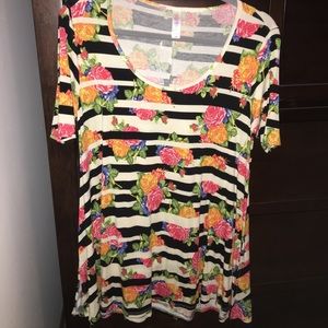 XS "The Julia" Striped Floral LuLaRoe Perfect T