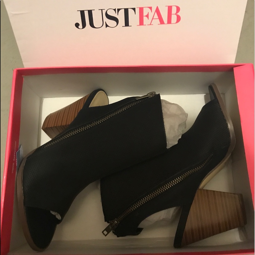 Just fab peep toe black heel booties