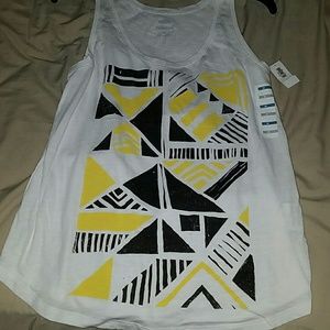 White tank top with black and yellow design