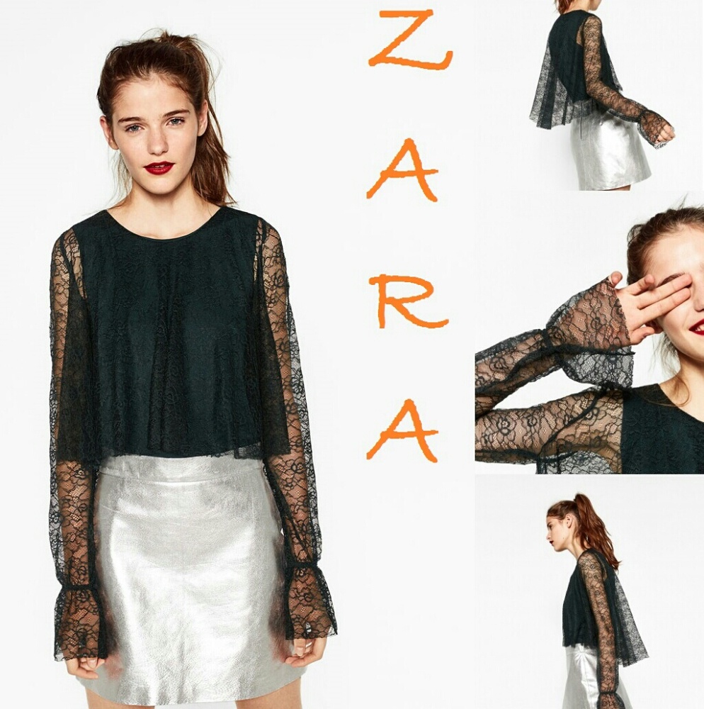 ZARA New Lined Lace Blouse with Flounce