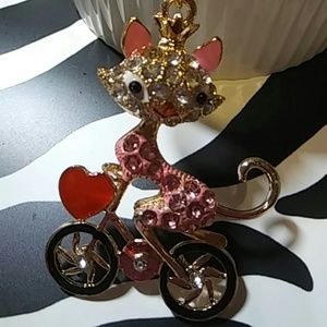 Kitty cat riding bike key ring key fob