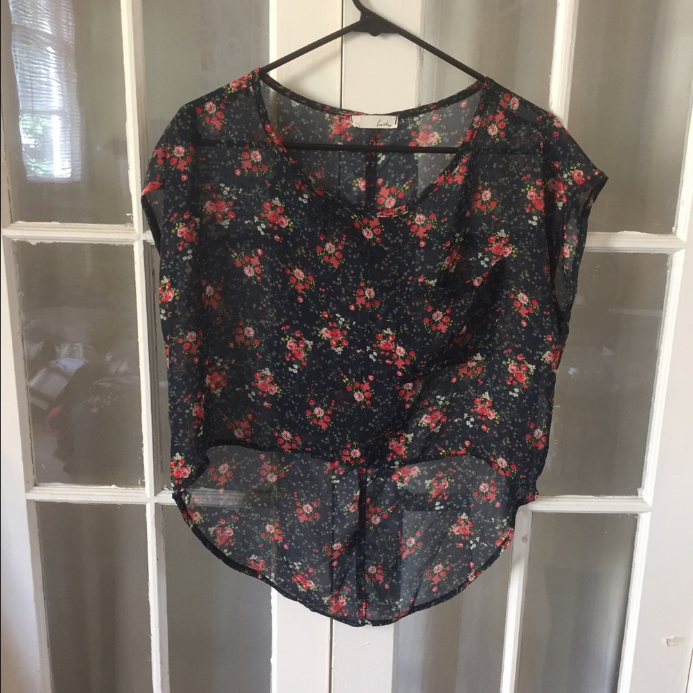 Lush Sheer Floral High-Low Crop Top