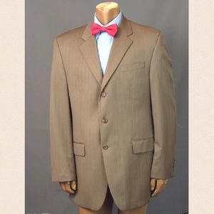 RALPH LAUREN Striped Tan Three Button WOOL Blazer