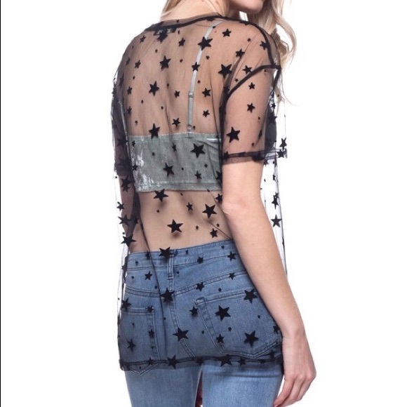 Black stars mesh sheer long tunic swim cover up - Picture 4 of 7