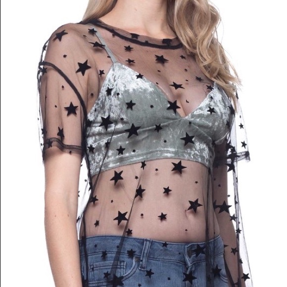 Black stars mesh sheer long tunic swim cover up - Picture 5 of 7