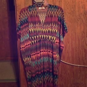 Multicolor waist cinched dress with draped arms