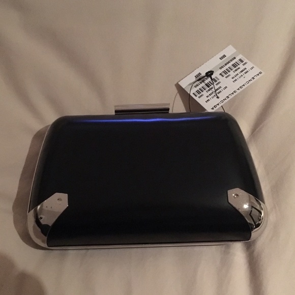 NEW Balenciaga black leather hard clutch purse - Picture 1 of 6