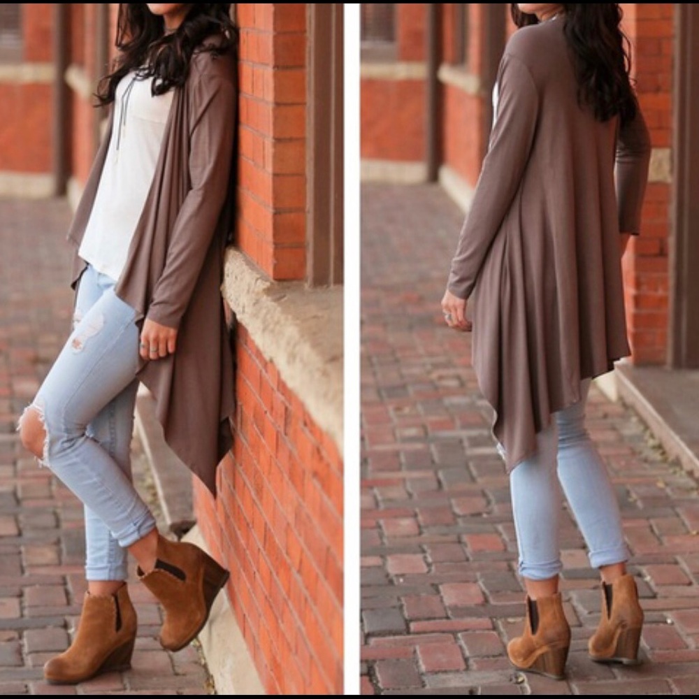Beautiful Taupe Waterfall Cardigan - Picture 3 of 3