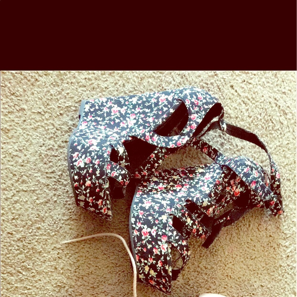 F21 floral wedge heels