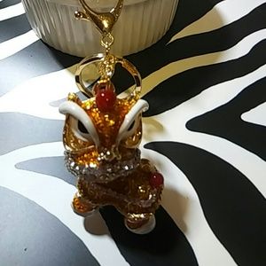 Golden Foo Dog keychain key fob