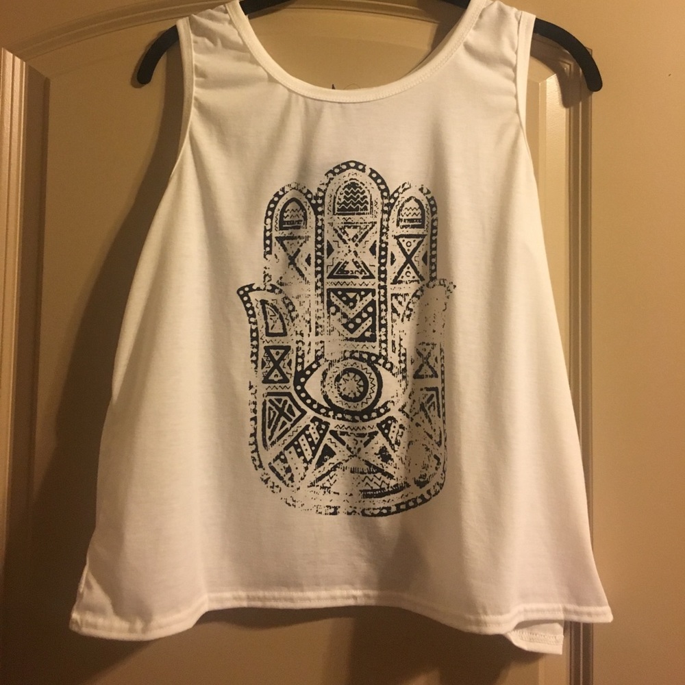 White Hamsa tank with open back