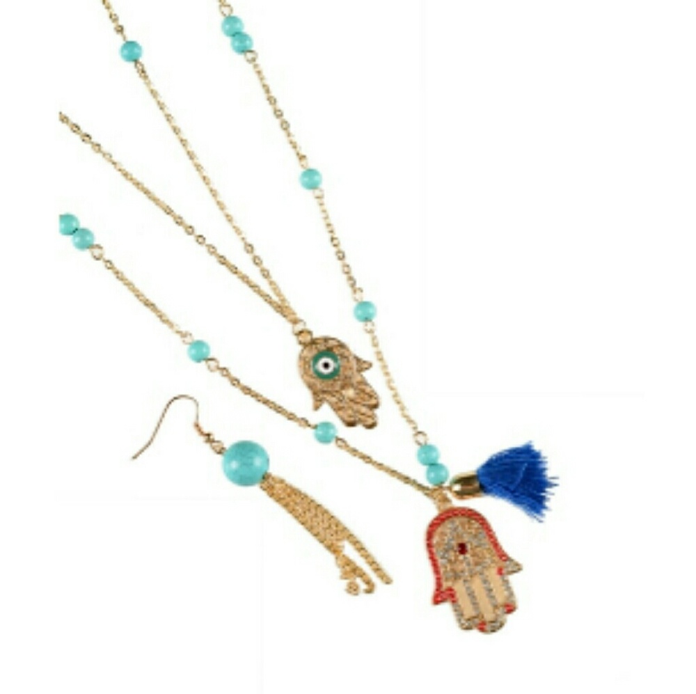 👁Hamsa Necklace & Earrings👁